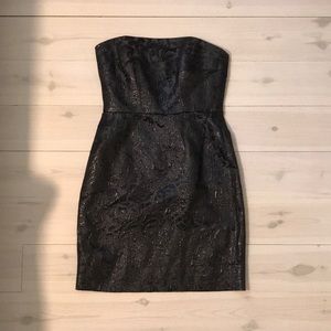 Shoshanna Black Brocade Strapless Cocktail Dress